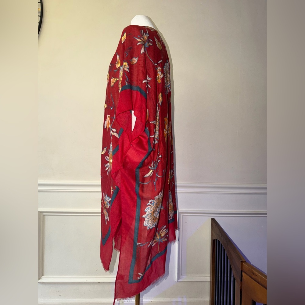 Woven ❤️ kimono cover up scarf top floral copper tones one size - Picture 5 of 7